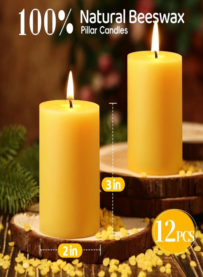 MAKALONE 12 Pack Pure Beeswax Pillar Candles, 2x3 in Naturally Honey Scented, 384h Total Burn (32h Each) for Prayer, Meditation & Emergency, Shabbat,Smokeless & Clean Burning Organic Pillars, Bulk - Image 2