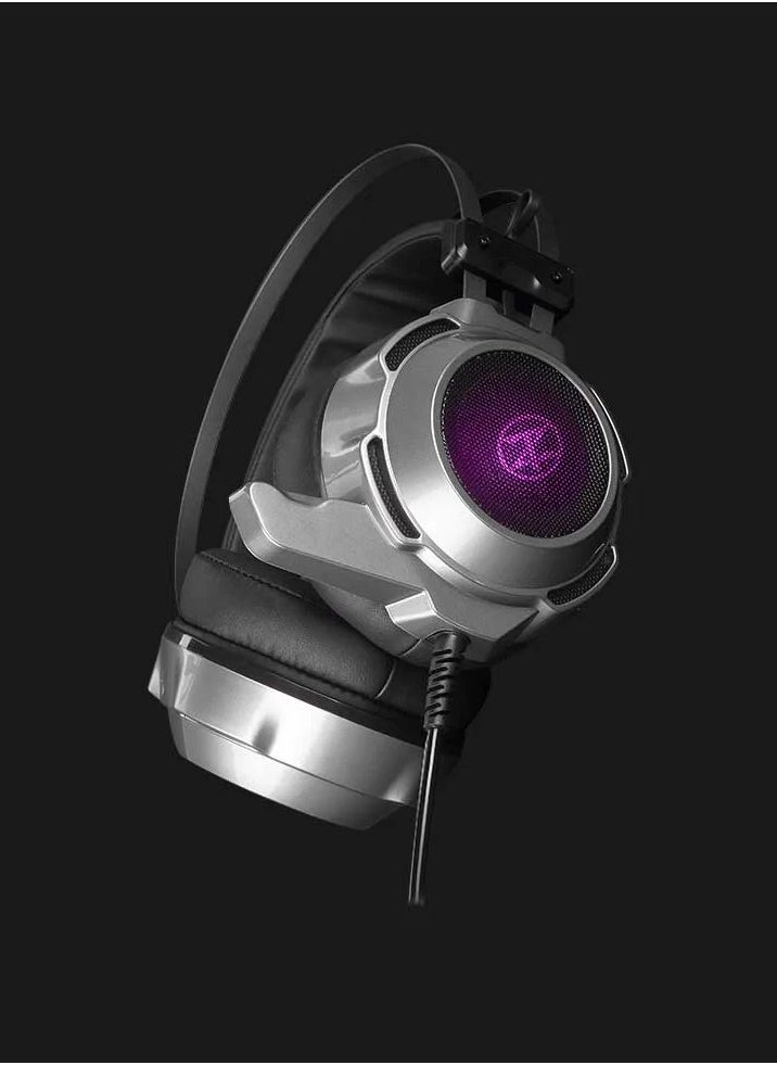 Techno Zone K39 USB Gaming Headset - RGB 7.1 Virtual Surround Sound, Dual 50mm Drivers, Deep Bass, Noise Reduction Mic, In-Body Control for PC - Silver 