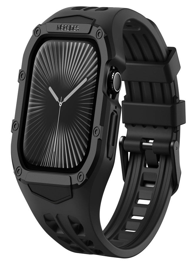 Nereides Rugged Sport band with Protective Case Compatible with Apple Watch 46mm, Shockproof Rugged Band for apple watch series 11/10 (Black) - Image 1