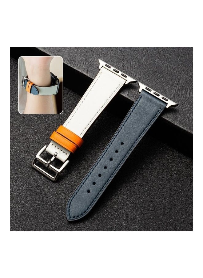 NIBEMINENT Watchband For Apple Watch Series 6 & Se 5 4 40mm/3 2 1 38mm Dark Blue/White - Image 1