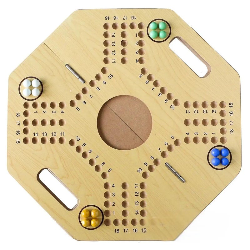 Y&D Foldable Wooden Jackaroo Board Game Set for 4 Players with Cards, Marbles & Bag | Jacquard Strategy Board Games - Image 2
