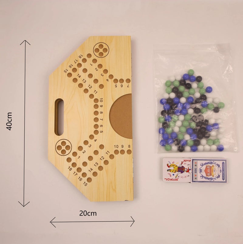 Y&D Foldable Wooden Jackaroo Board Game Set for 4 Players with Cards, Marbles & Bag | Jacquard Strategy Board Games - Image 3