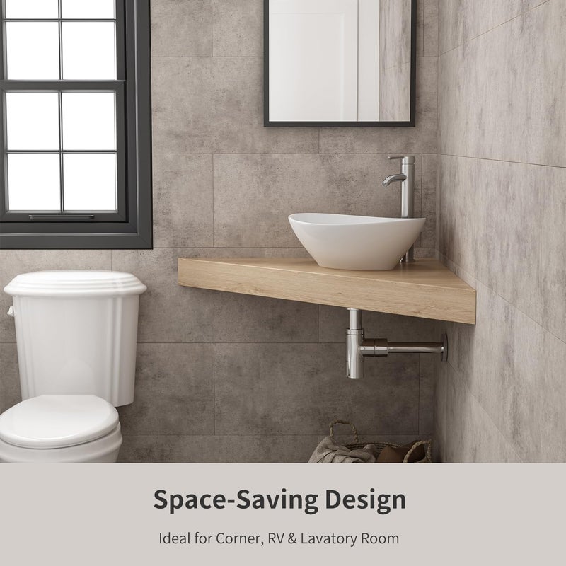 OCEALAGOON Small Bathroom Sink Above Counter, 16″x13″ Oval Vessel Sink, Porcelain Ceramic Bowl Sinks for Bathrooms White Bathroom Sinks for RV Powder Room Lavatory Restroom - Image 4