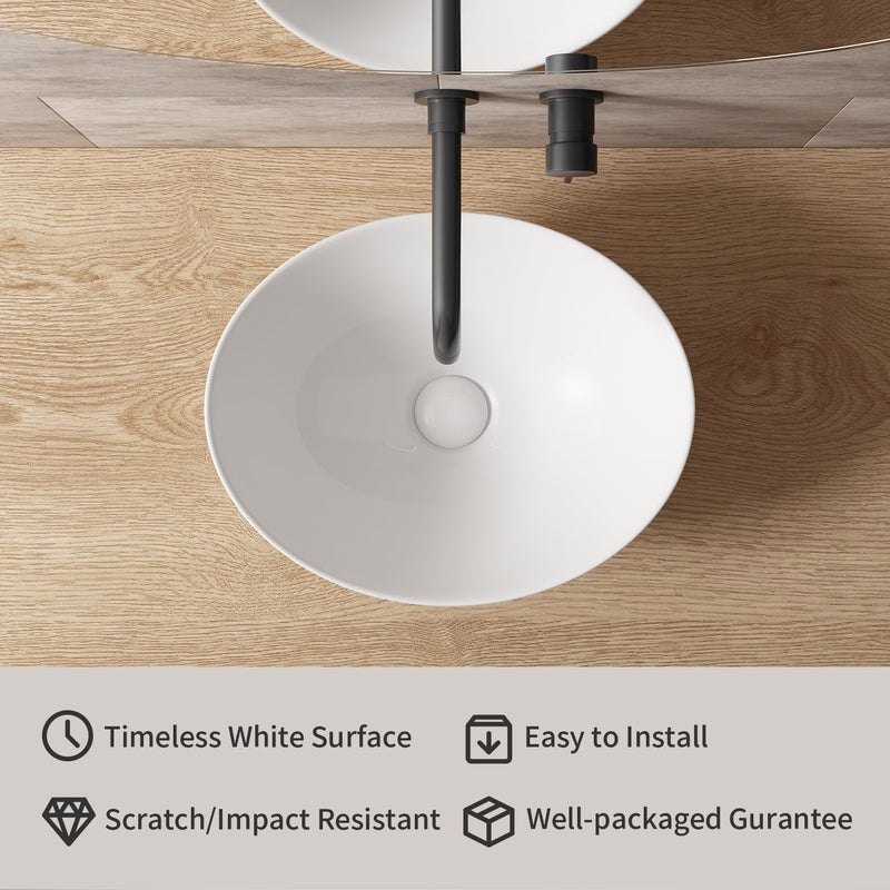 OCEALAGOON Small Bathroom Sink Above Counter, 16″x13″ Oval Vessel Sink, Porcelain Ceramic Bowl Sinks for Bathrooms White Bathroom Sinks for RV Powder Room Lavatory Restroom - Image 5