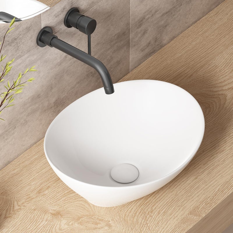 OCEALAGOON Small Bathroom Sink Above Counter, 16″x13″ Oval Vessel Sink, Porcelain Ceramic Bowl Sinks for Bathrooms White Bathroom Sinks for RV Powder Room Lavatory Restroom - Image 1