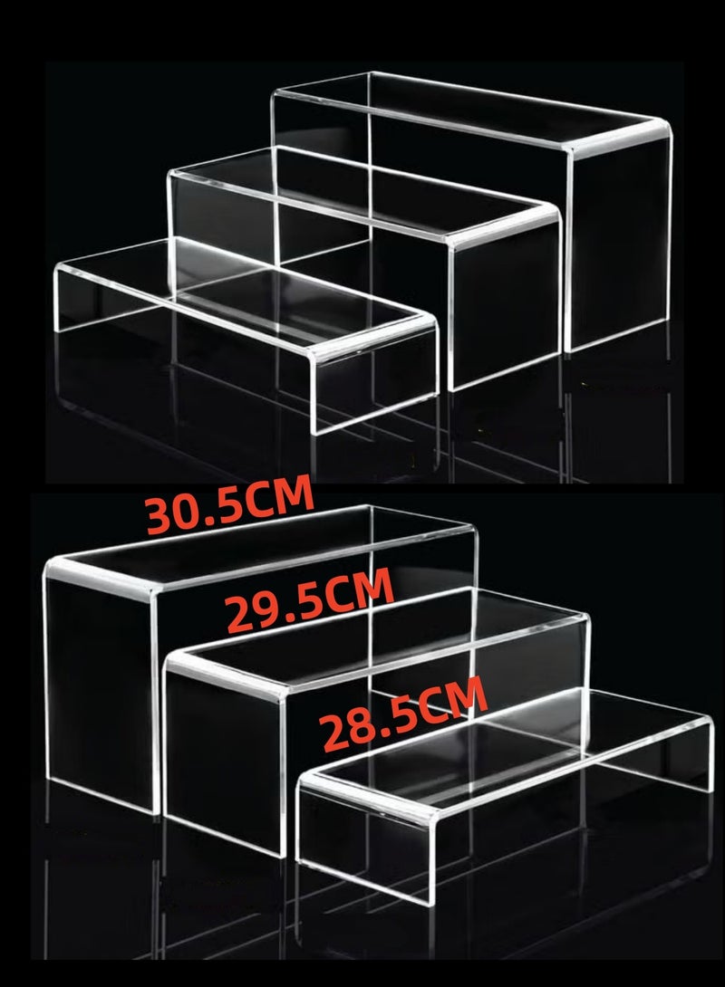 لوكسا 6 قطع حاملة عرض كبيرة بطول 12 بوصة من الأكريليك الشفاف لتنظيم أدوات التجميل، رف لتنظيم العطور، حامل للحلويات والكب كيك للحفلات، منظم عرض للأحذية ومنظم عرض لمستلزمات التجميل - Image 1