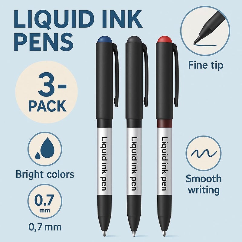 Fitto 3-Piece 0.7mm Liquid Ink Pens 14cm - Red & Blue - Image 2