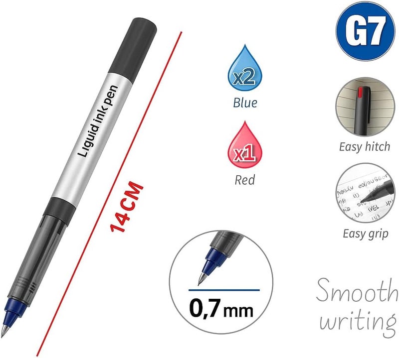 Fitto 3-Piece 0.7mm Liquid Ink Pens 14cm - Red & Blue - Image 1