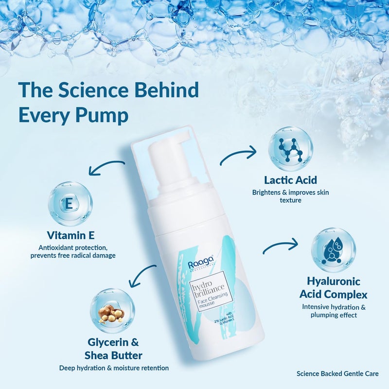 Raaga Professional Hydro Brilliance Face Cleansing Mousse with 2 Lactic Acid and Vitamin E Paraben Free Sulphate Free Dermatologically Tested 100 ml - Image 4