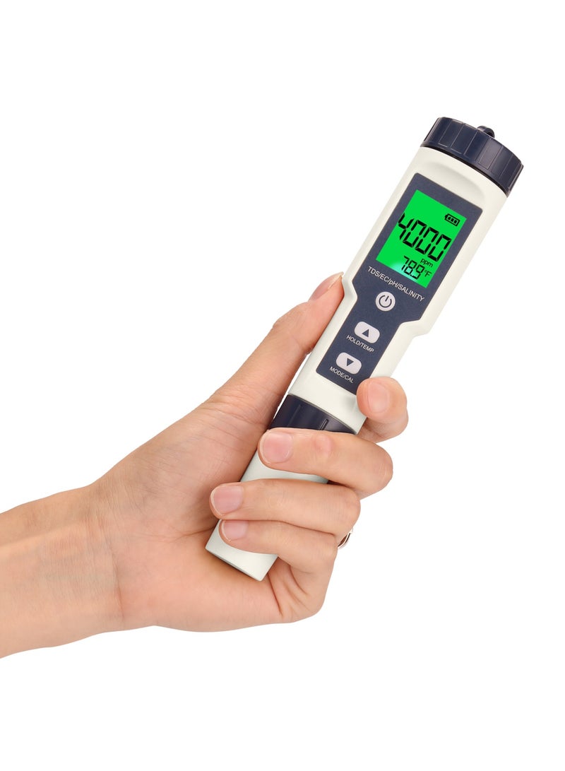 Professional 5-in-1 Combo Testing Meter for pH, EC, TDS, Salinity, and Thermometer - Digital Water Quality Tester - Image 3