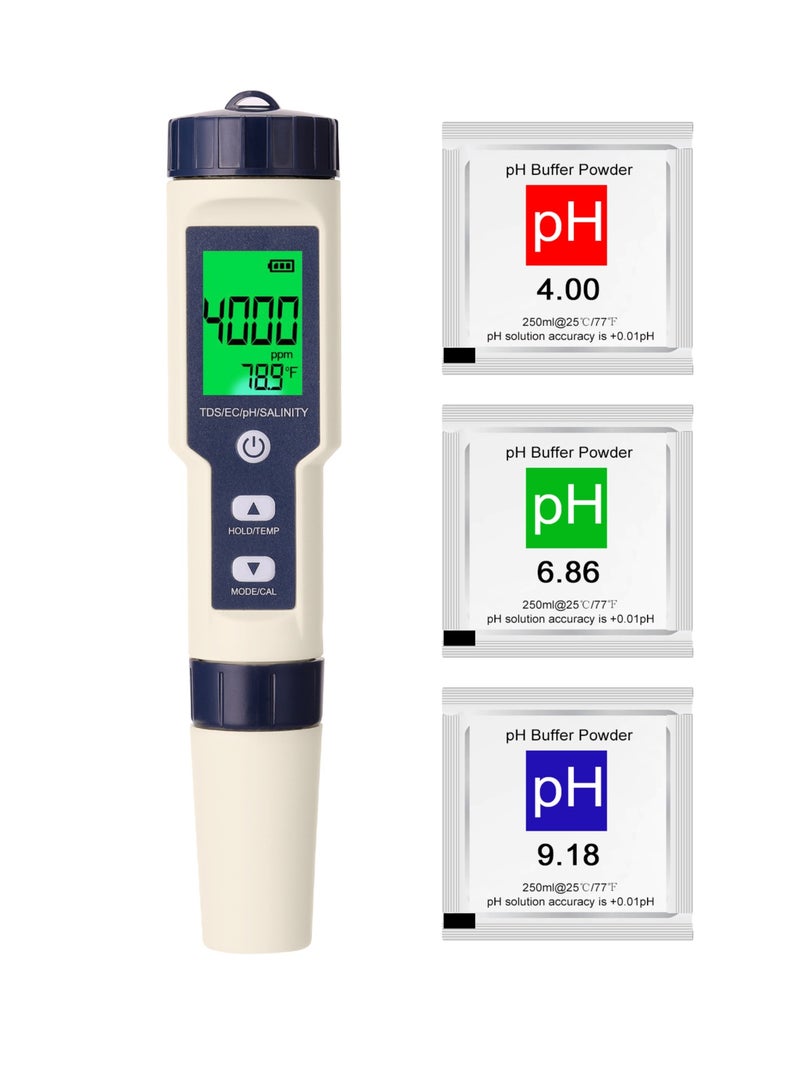 Professional 5-in-1 Combo Testing Meter for pH, EC, TDS, Salinity, and Thermometer - Digital Water Quality Tester - Image 4