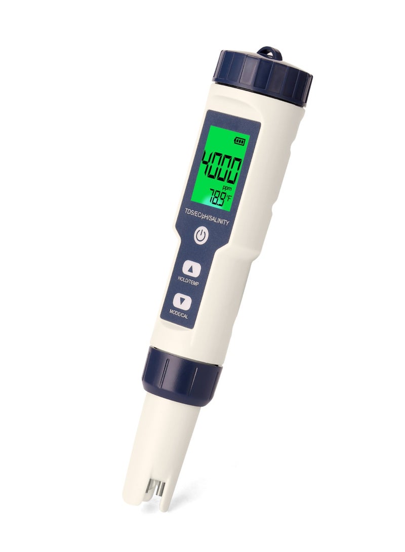Professional 5-in-1 Combo Testing Meter for pH, EC, TDS, Salinity, and Thermometer - Digital Water Quality Tester - Image 2