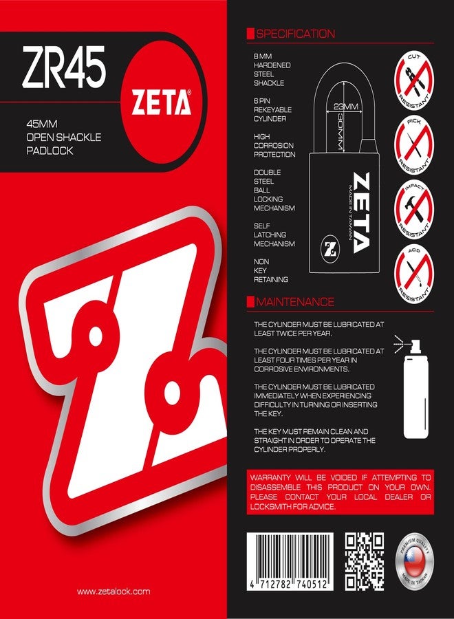 ZETA ZR45 High Security 6-Pin Dimple Slider with Sidebar Cut Pick Resistant Locksport 45mm Width Padlock - Image 5