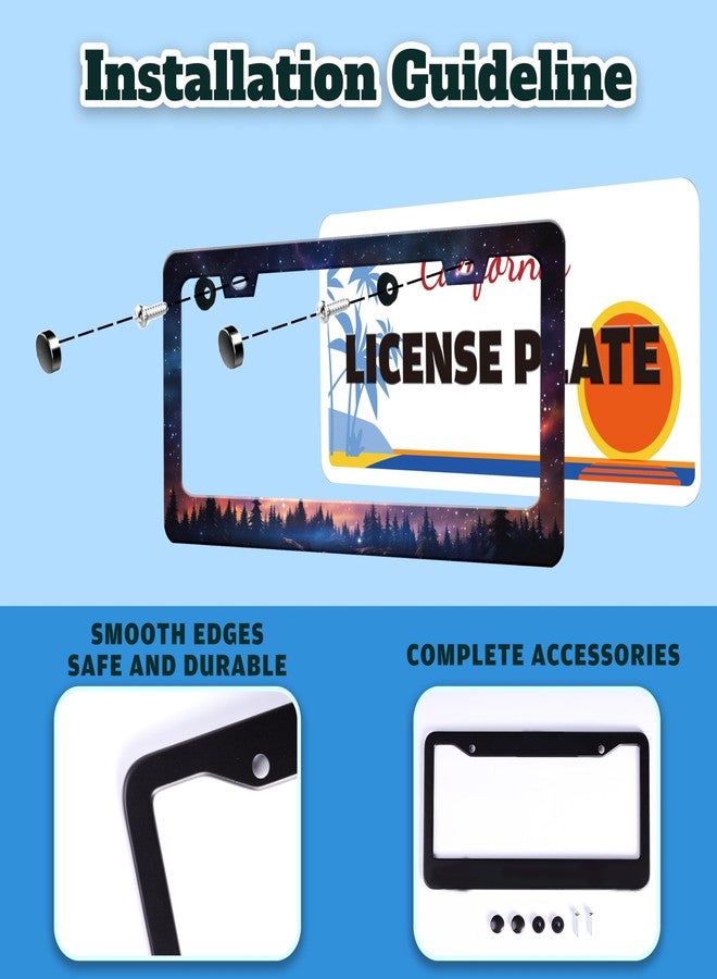 TINALUIN Starry Sky Galaxy License Plate Frame Beautiful Night Forest Funny License Plate Holder for Front or Rear Car Tags Durable Stainless Steel Car Decoration with Screws 6.3 X 12.2 in for Men Women - Image 4