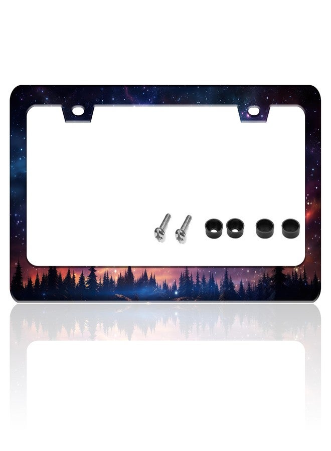 TINALUIN Starry Sky Galaxy License Plate Frame Beautiful Night Forest Funny License Plate Holder for Front or Rear Car Tags Durable Stainless Steel Car Decoration with Screws 6.3 X 12.2 in for Men Women - Image 1