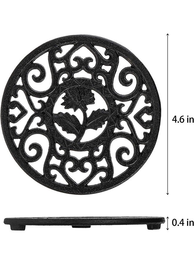 2 Pack Cast Iron Trivet with Pegs, 4.6 Inch Round Metal Trivet with Vintage Patterns Rustproof Hot Pot Holder Pads for Serving Hot Dishes, Pans, Pots, Tea Pots - Image 2