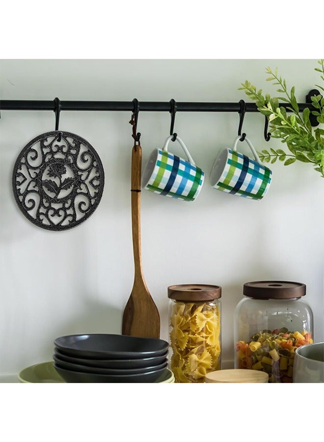2 Pack Cast Iron Trivet with Pegs, 4.6 Inch Round Metal Trivet with Vintage Patterns Rustproof Hot Pot Holder Pads for Serving Hot Dishes, Pans, Pots, Tea Pots - Image 5