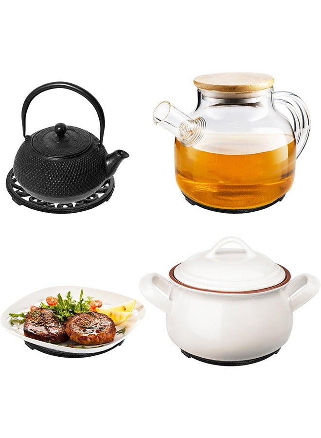 2 Pack Cast Iron Trivet with Pegs, 4.6 Inch Round Metal Trivet with Vintage Patterns Rustproof Hot Pot Holder Pads for Serving Hot Dishes, Pans, Pots, Tea Pots - Image 4