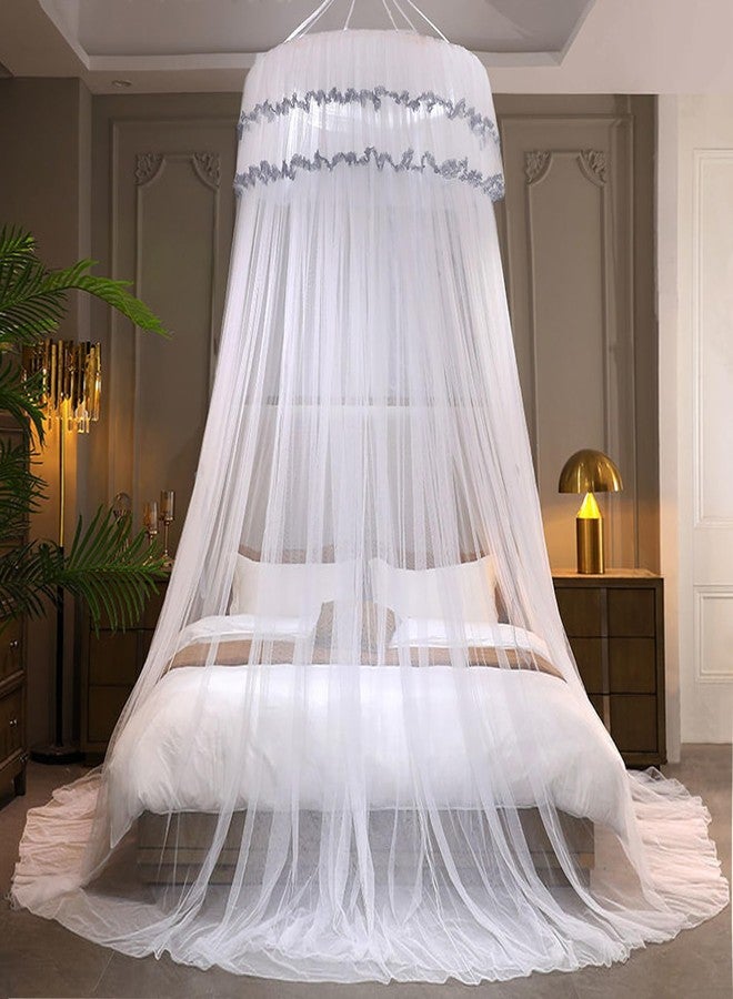 Kertnic Mosquito Net Bed Canopy for Girls, Princess Canopy Bed Curtain Fine Sheer Mesh Dome Bed Canopies, Kids & Adults Lace Tent for Twin Full Queen King Bed (White) - Image 2