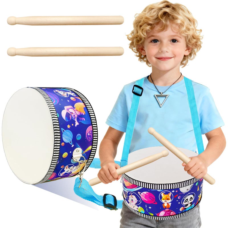 Blvochnnt Kid Drum Set8 Inch Wooden Drum ToysSensory Educational Musical Instrument Toy with Adjustable Strap2 Drumsticks for ToddlerBaby Girls Boys Astronauts Animals Dinosaurs - Image 3
