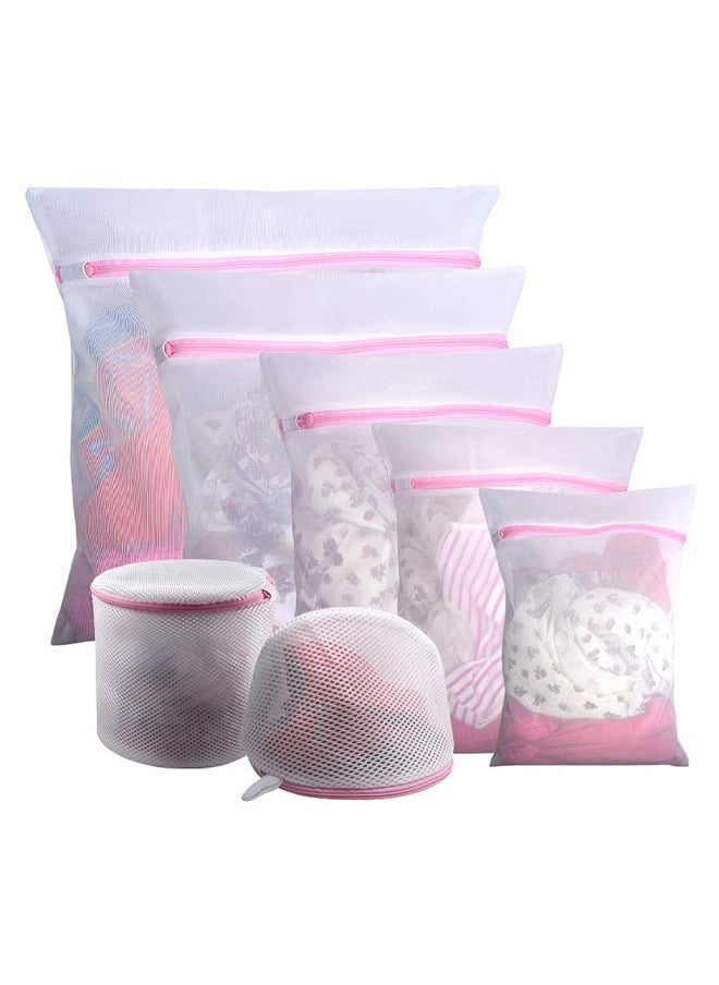 Hihonor 7 Pcs Mesh Laundry Bags for Delicates with Premium Zipper, Travel Storage Organize Bag, Clothing Washing Bags for Laundry, Blouse, Bra, Hosiery, Stocking, Underwear, Lingerie, White  - Image 1