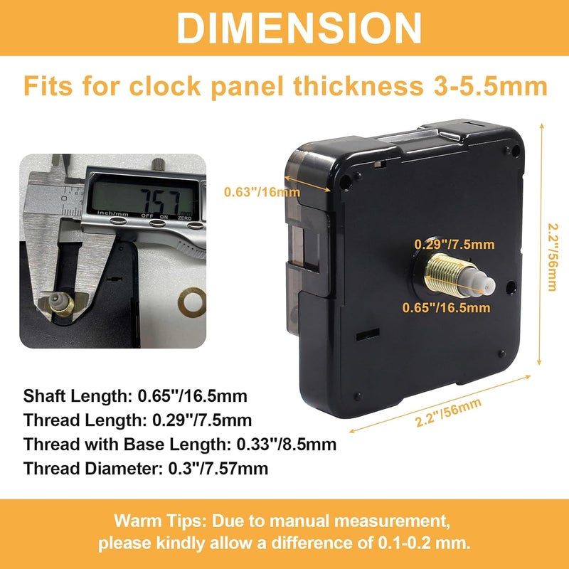 Suiwotin 1pc Clock Mechanism Replacement, 16.5mm/0.65 Inch Shaft Length Wall Clock Mechanism, Quartz Clock Movement, DIY Silent Movement Mechanism Replacement (Thread: 0.29"/7.5mm) - Image 2