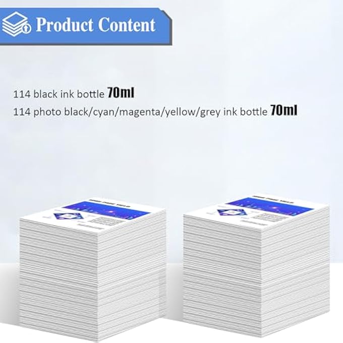 114 INK COMPATIBLE WITH EPSON 114 INK CARTRIDGES REFILL INK MULTIPACK FOR ET-8500 ET-8550 (12-PACK, 2 BLACK/2 PHOTO BLACK/2 CYAN/2 MAGENTA/2 YELLOW/2 GREY) - Image 3