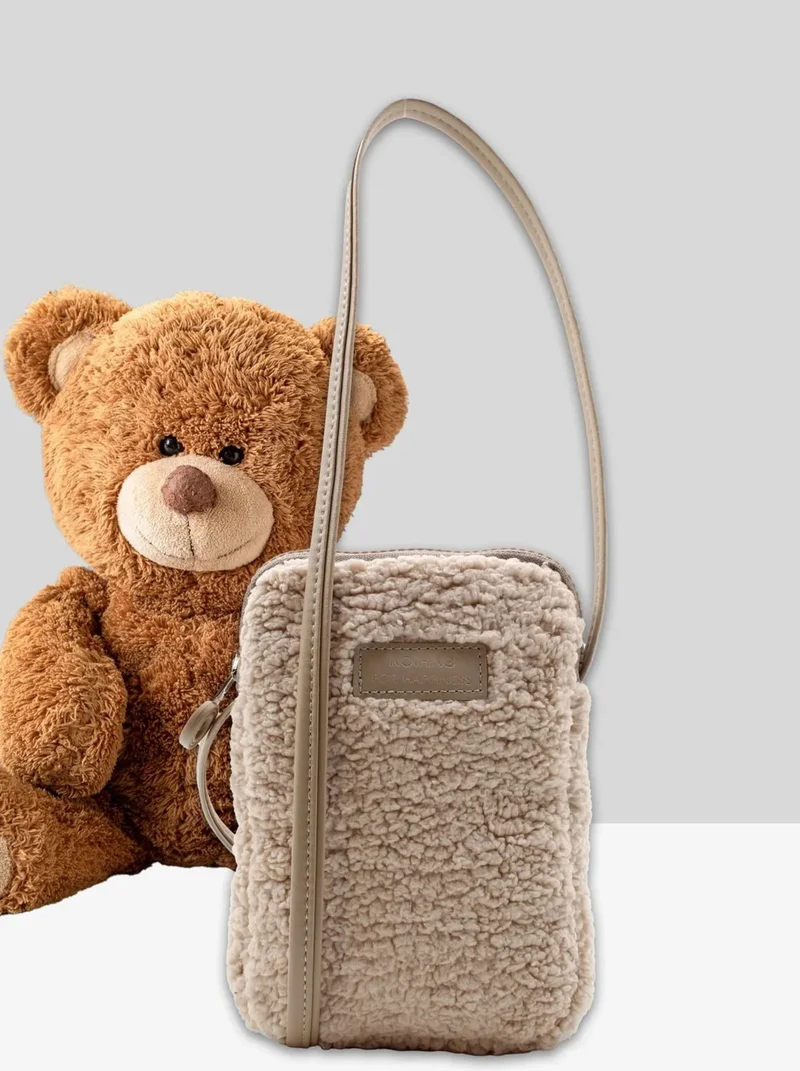 Nothing Women's Light Mink Fur Plush Mini Phone Holder Cross Shoulder Bag