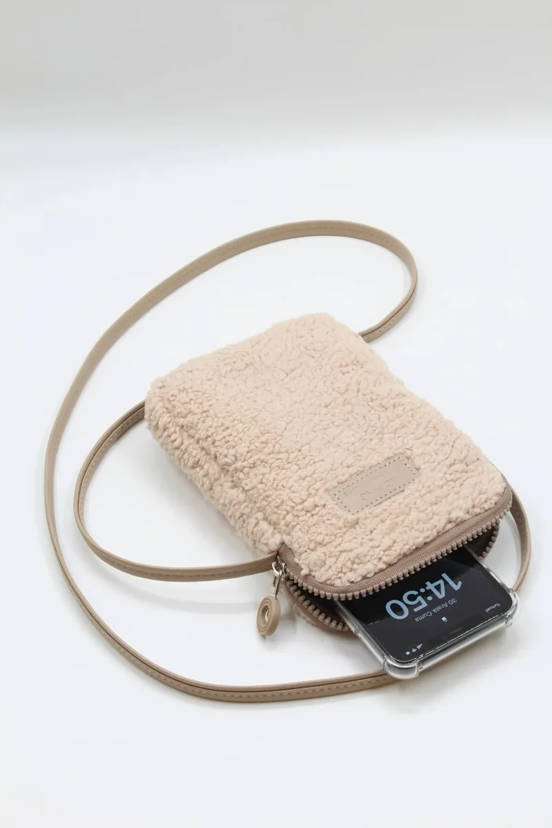 Nothing Women's Light Mink Fur Plush Mini Phone Holder Cross Shoulder Bag