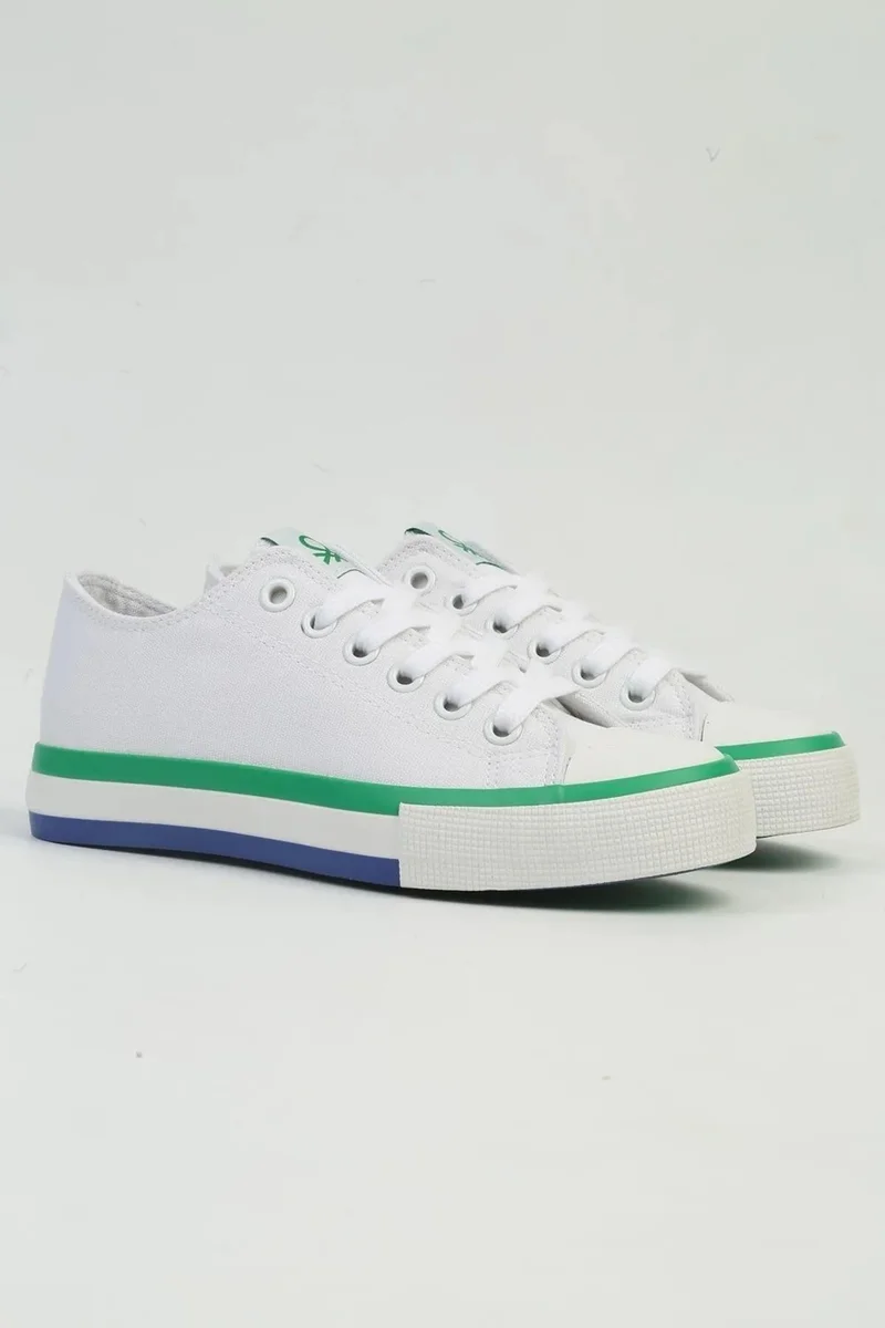 Benetton BNI-10031 Imported White Green Women's Linen Sneaker Sports Shoes V2