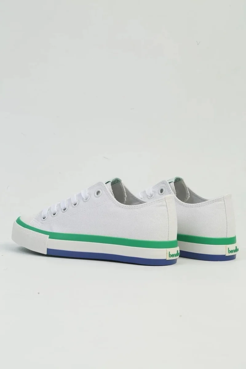 Benetton BNI-10031 Imported White Green Women's Linen Sneaker Sports Shoes V2
