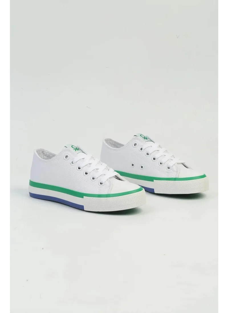 Benetton BNI-10031 Imported White Green Women's Linen Sneaker Sports Shoes V2