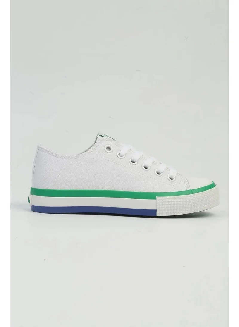 بينيتون BNI-10031 Imported White Green Women's Linen Sneaker Sports Shoes V2