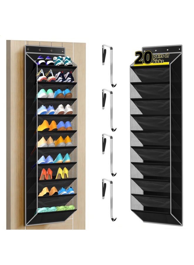 Paulone 10-Pocket Multi-Use Over the Door Organizer, Heavy Duty 95lbs Capacity with Breathable Mesh, Versatile Hanging Storage for Shoes, Toys, Office Supplies-Classic (Black, 10-Shelf,) - Image 1