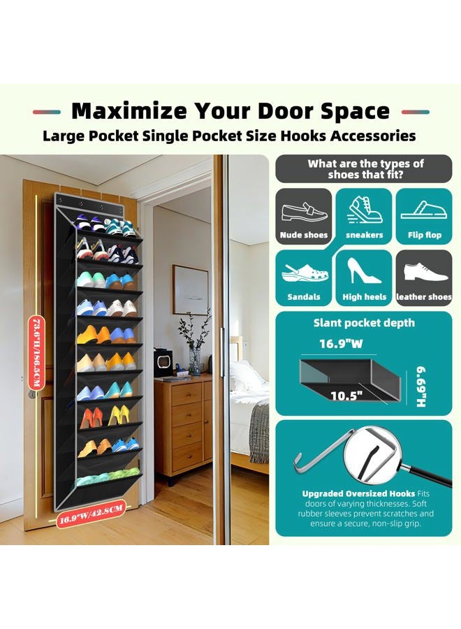 Paulone 10-Pocket Multi-Use Over the Door Organizer, Heavy Duty 95lbs Capacity with Breathable Mesh, Versatile Hanging Storage for Shoes, Toys, Office Supplies-Classic (Black, 10-Shelf,) - Image 2
