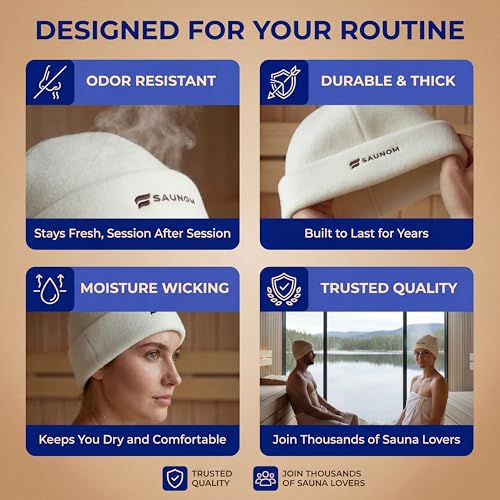 SAUNOM Premium Soft Sauna Beanie or Hat for Men and Women — 100% Merino Wool — Ultra Soft, Breathable, Itch-Free and Odor Resistant Sauna Cap — Ideal Banya Hat White - Image 4
