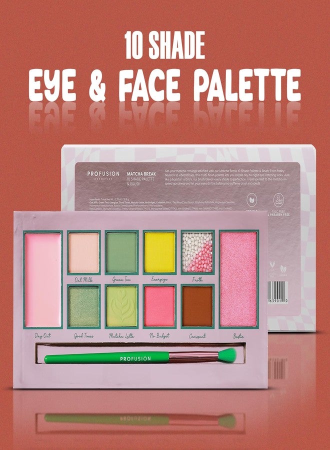 Profusion Cosmetics Matcha Break 10 Shade Eye and Face Palette with Brush, Multi Finish Palette to Achieve Eye Catching Bold Looks - Image 4