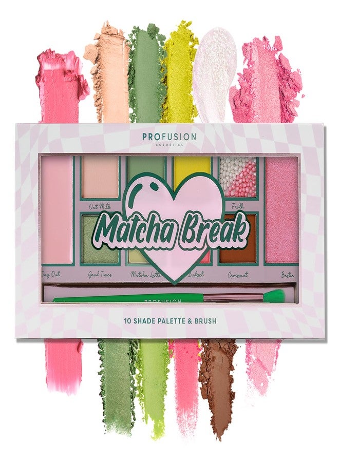 Profusion Cosmetics Matcha Break 10 Shade Eye and Face Palette with Brush, Multi Finish Palette to Achieve Eye Catching Bold Looks - Image 1