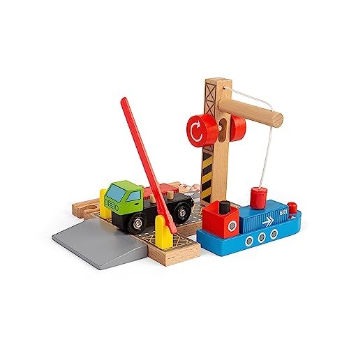Bigjigs Rail, Shipping Container Yard, Wooden Toys, Wooden Crane, Wooden Train Track Accessories, Bigjigs Train Accessories, Train Toy, Kids Train Set - Image 1