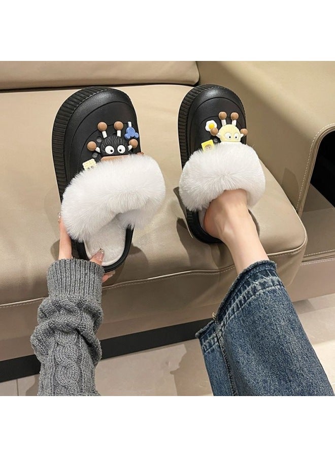 Slip-on Hole Shoes Cartoon Cute Diy Removable Plush Insole Indoor And Outdoor Hole-through Thermal Cotton Slippers
