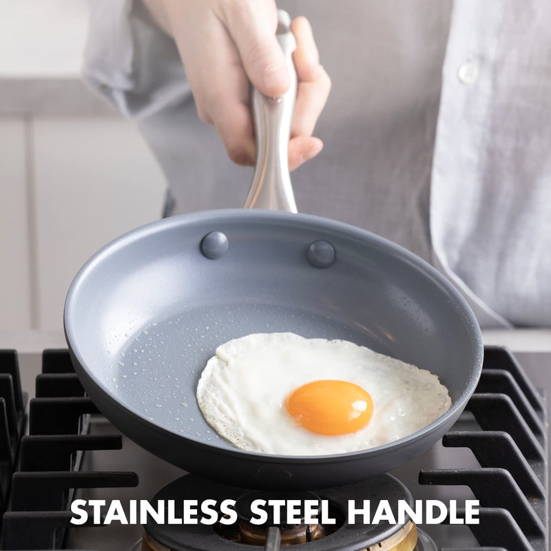 GreenPan Lima Hard Anodized 8" 10" & 12" Frying Pan Skillet Set, Ceramic Nonstick, PFAS-Free Nontoxic Pots & Pans, Oven & Broiler Safe, Stainless Steel Handles, Cookware for Eggs & Omelet, Gray - Image 2