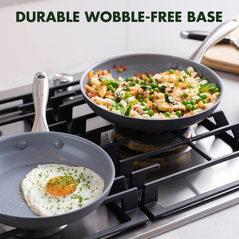 GreenPan Lima Hard Anodized 8" 10" & 12" Frying Pan Skillet Set, Ceramic Nonstick, PFAS-Free Nontoxic Pots & Pans, Oven & Broiler Safe, Stainless Steel Handles, Cookware for Eggs & Omelet, Gray - Image 4