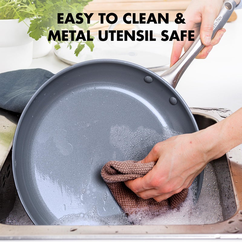 GreenPan Lima Hard Anodized 8" 10" & 12" Frying Pan Skillet Set, Ceramic Nonstick, PFAS-Free Nontoxic Pots & Pans, Oven & Broiler Safe, Stainless Steel Handles, Cookware for Eggs & Omelet, Gray - Image 5