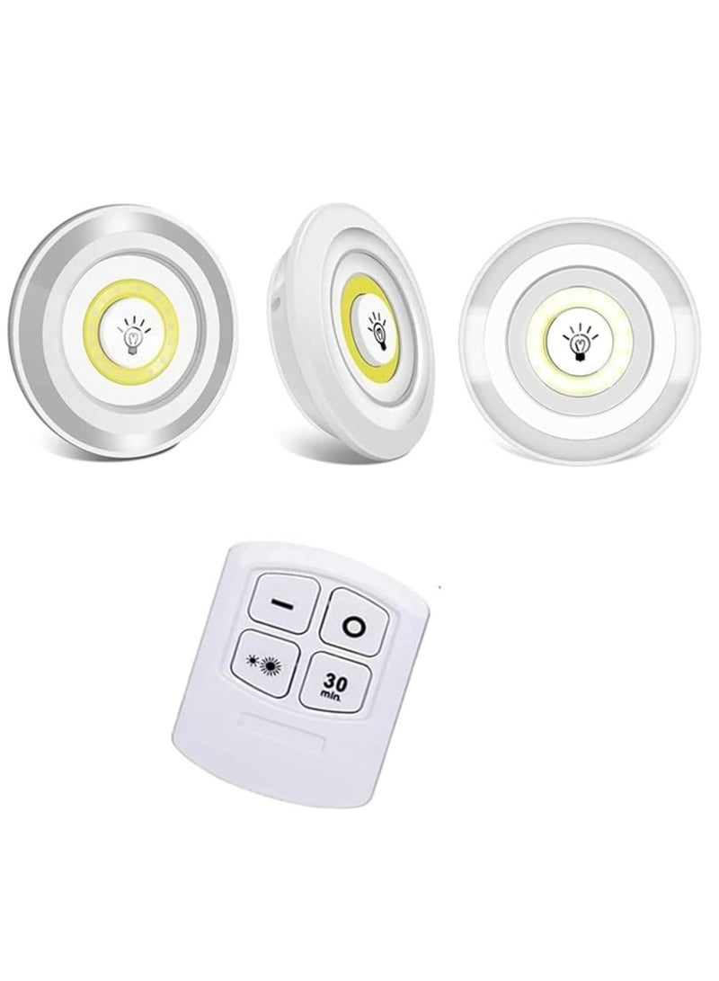 ELTRAZONE LED Puck Lights with Remote Control - 3 Pack Wireless Battery Operated Stick-On Lights for Under Cabinet, Closet, Bedroom, Kitchen – Dimmable LED Lights with Timer, Adjustable Brightness, Easy Installation & Energy Efficient  - Image 1