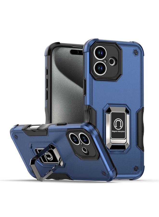 Case Cover For iPhone 16 Ring Holder Non-slip Shockproof Armor Phone Case(Blue)