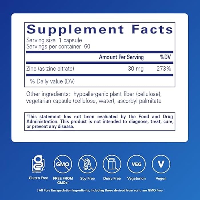 Pure Encapsulations Zinc (Citrate) - for Immune System, Tissue Development & Metabolism* - Mineral Supplement with Enzymes - Highly Absorbable Zinc - Vegan & Non-GMO - 60 Capsules - Image 2