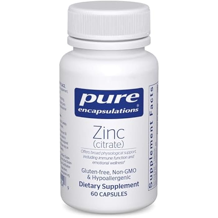 Pure Encapsulations Zinc (Citrate) - for Immune System, Tissue Development & Metabolism* - Mineral Supplement with Enzymes - Highly Absorbable Zinc - Vegan & Non-GMO - 60 Capsules - Image 1