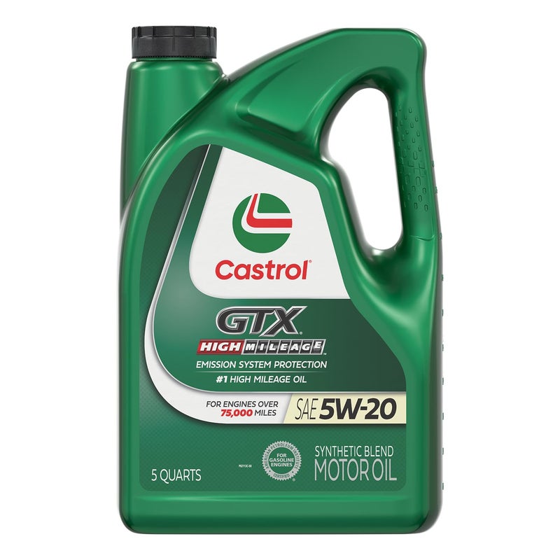 Castrol GTX High Mileage 5W-20 Synthetic Blend Motor Oil, 5 Quarts - Image 1