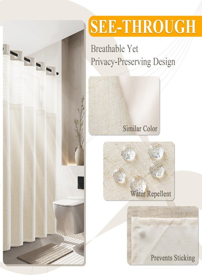 Jowels No Hooks Linen Textured Shower Curtain with Snap-in Fabric Liner Set,Beige Hotel Luxury Decor Shower Curtains for Bathroom with See Through Top Window,Water Resistant Fabric,72Wx75L,Cream - Image 5