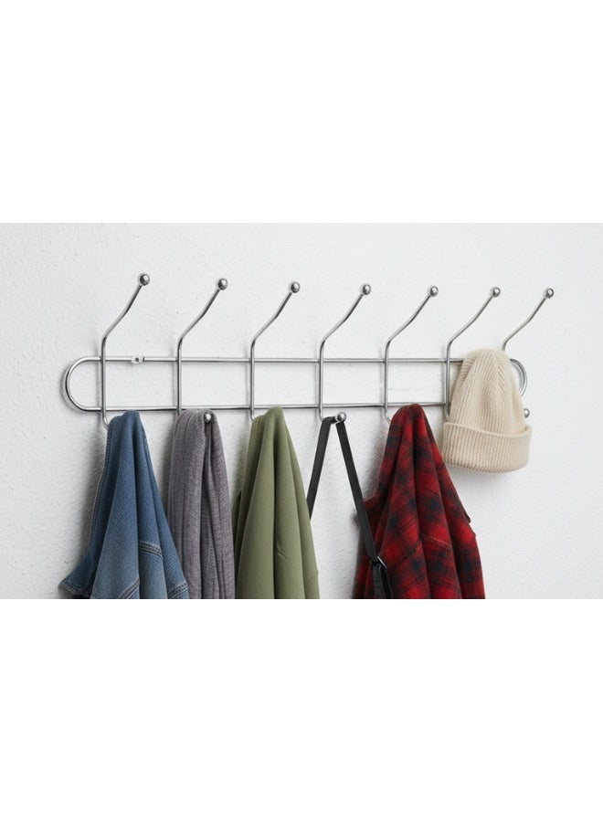 Heavy Duty Stainless Steel Wall Hook Rack 49cm with 12 Hooks – Chrome Finish Metal Door and Wall Mounted Organizer – Multi Functional Coat Hat Towel Purse Robe Hanger – Rust Resistant Scratch Resistant Wall Hook Rail for Bathroom Entryway Mudroom Daily Use - Image 1